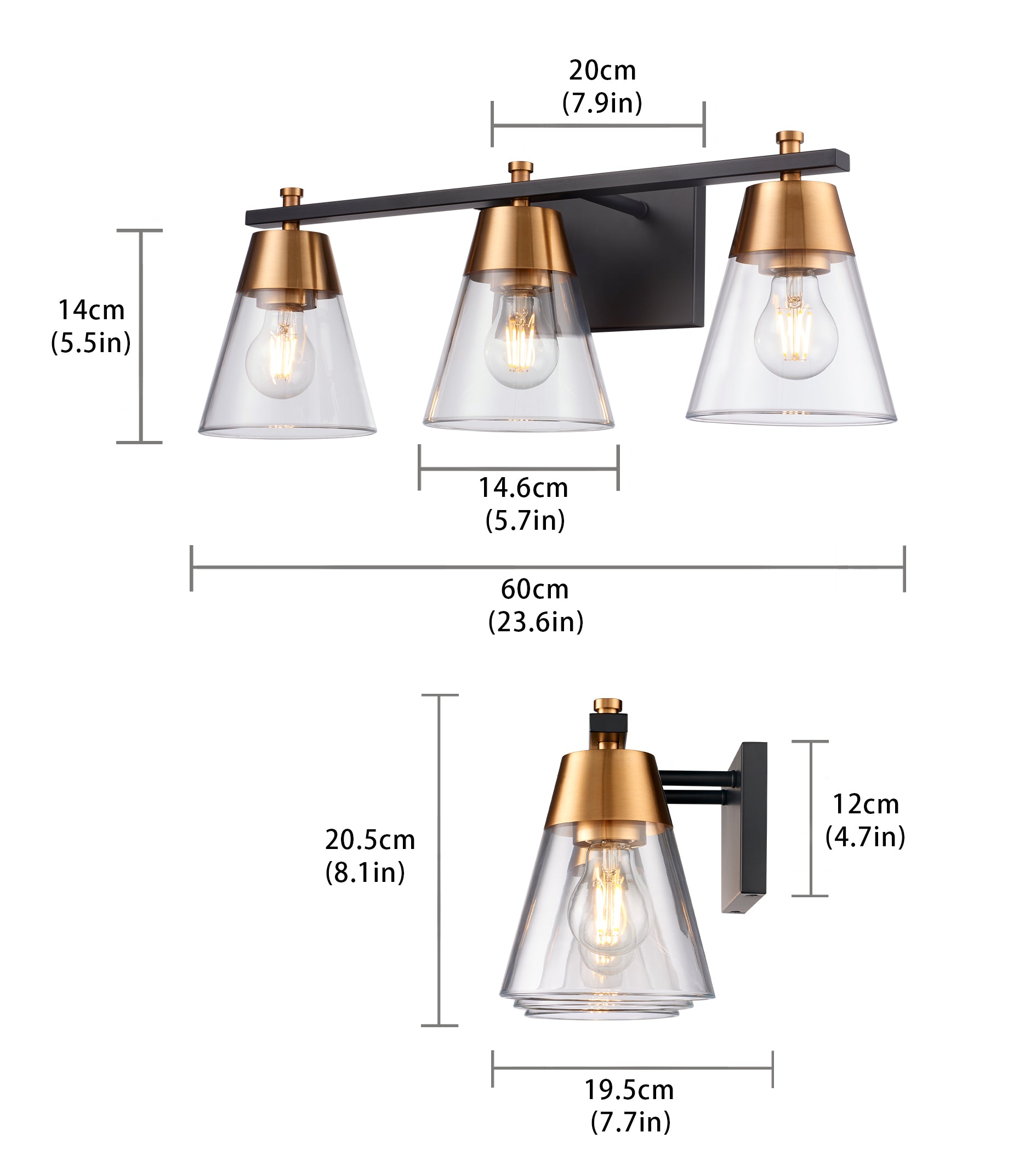 Alain 3 Light Gold Black vanity Light